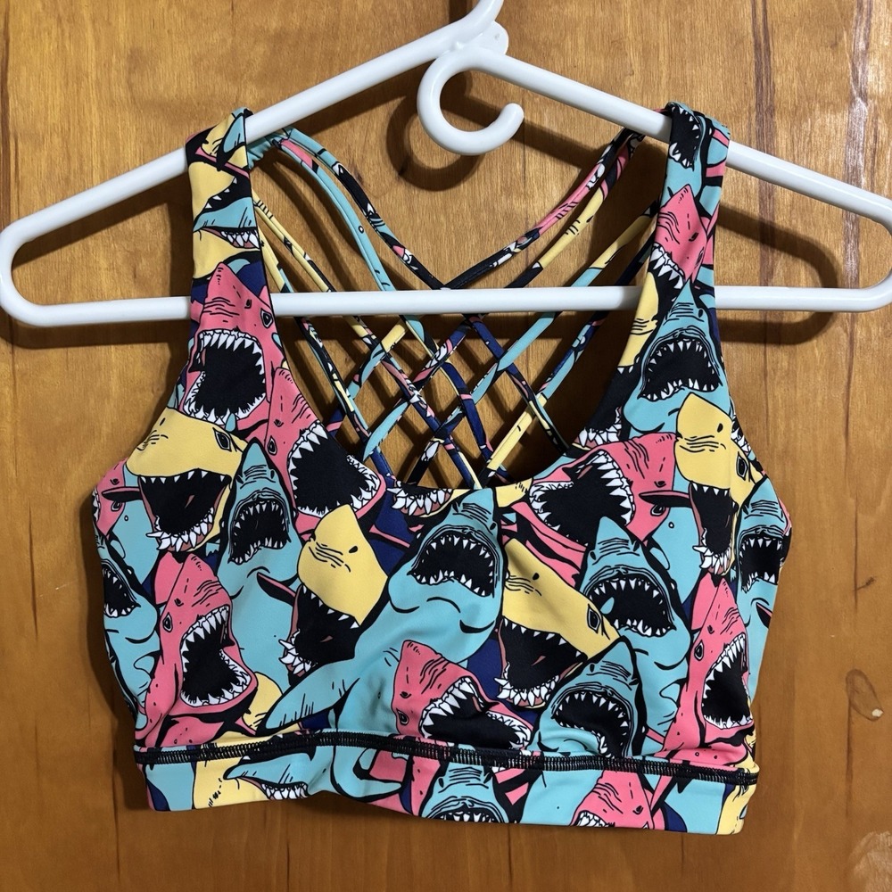 CVG Sports Bra Womens Medium/large Shark Strappy Back Yoga Gym Fitness